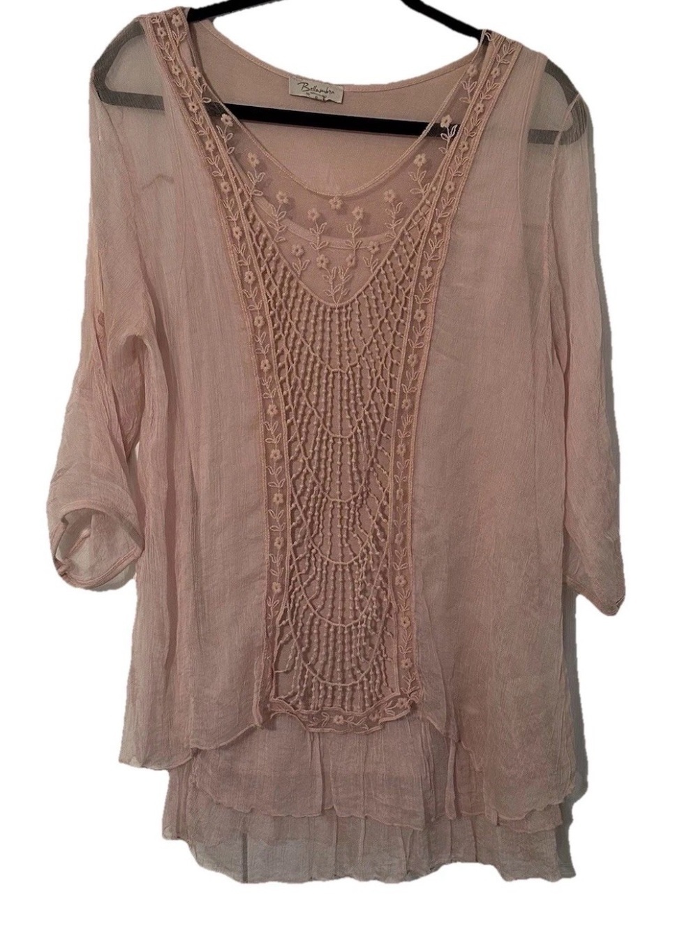 Bellambra Italy Silk Crochet Overlay Top Womens S Ballet Coquette Romantic Flowy